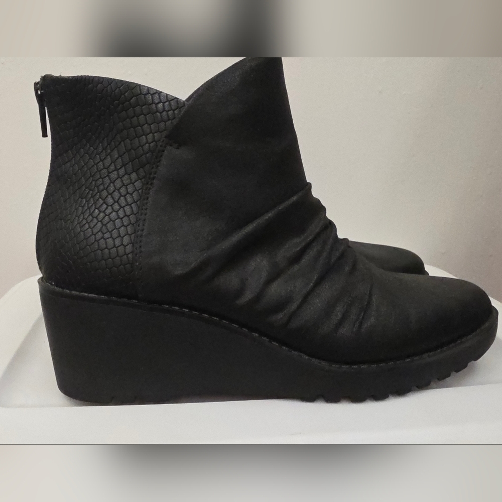 BareTraps Black Ruched Wedge Ankle Booties